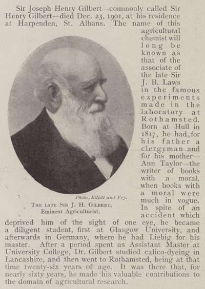 Den framlidne Sir J H Gilbert, framstående jordbrukare av English Photographer