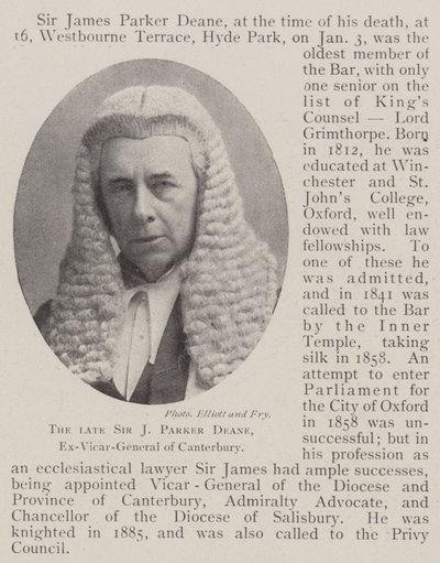 Den avlidne Sir J Parker Deane, ex-generalvikar i Canterbury av English Photographer