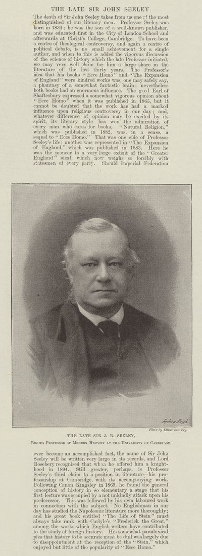 Den framlidne Sir J R Seeley, Regius professor i modern historia vid University of Cambridge av English Photographer