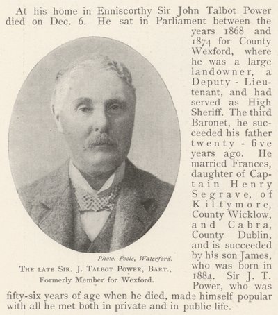 Den bortgångne Sir J Talbot Power, Baronet, tidigare medlem för Wexford av English Photographer