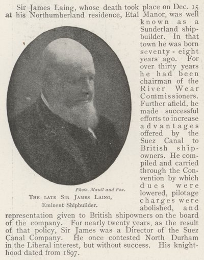 Den framlidne Sir James Laing, framstående skeppsbyggare av English Photographer