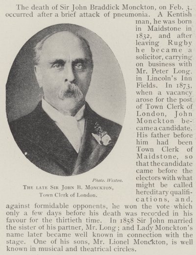 Den framlidne Sir John B Monckton, stadstjänsteman i London av English Photographer