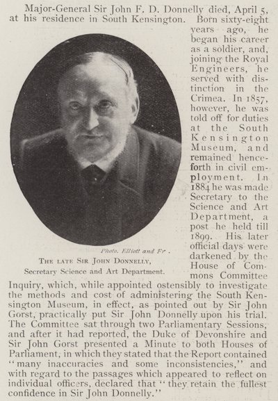 Den bortgångne Sir John Donnelly, sekreterare för vetenskap och konst av English Photographer
