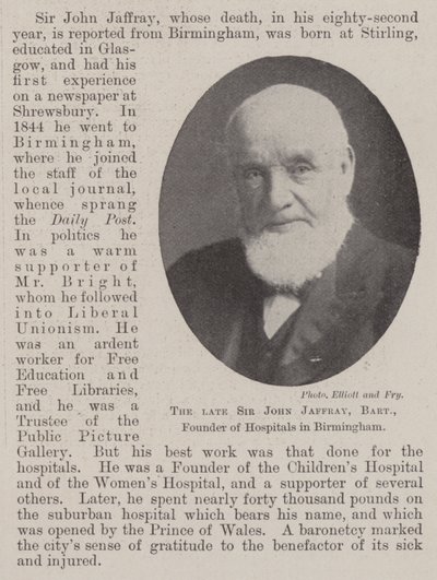 Den bortgångne Sir John Jaffray, Baronet, grundare av sjukhus i Birmingham av English Photographer