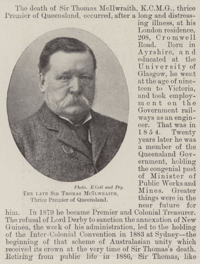Den avlidne Sir Thomas McIlwraith, tre gånger premiärminister i Queensland av English Photographer