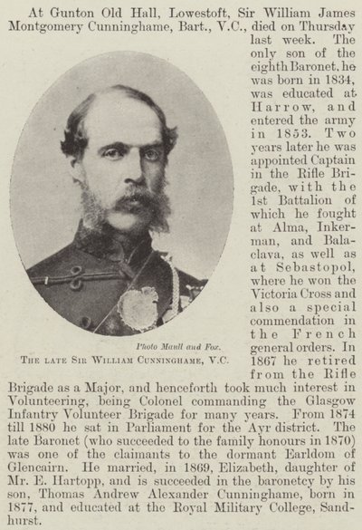 Den bortgångne Sir William Cunninghame, VC av English Photographer