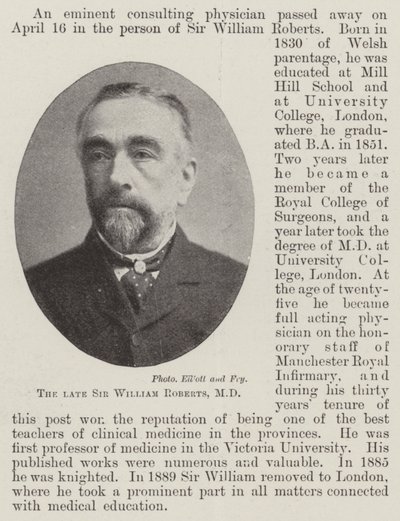 Den framlidne Sir William Roberts, MD av English Photographer