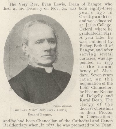 Den framlidne Very Reverend Evan Lewis, dekanus i Bangor av English Photographer