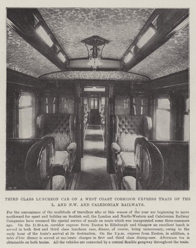 Tredje klass Lunchbil på ett West Coast Corridor Express-tåg på L och NW och Caledonian Railways av English Photographer