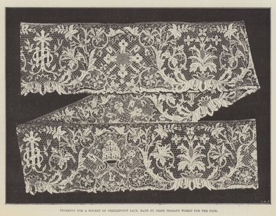 Trimning för en Rochet of Needlepoint Lace, gjord av irländska bondkvinnor för påven av English Photographer