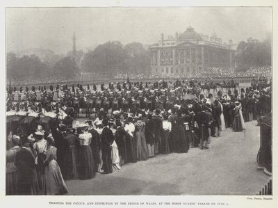 Trooping the Colour, och inspektion av Prince of Wales, vid Horse Guards Parade den 3 juni av English Photographer