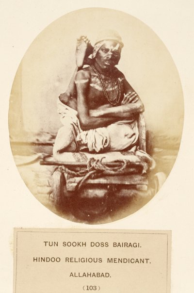 Tun Sookh Doss Bairago, Hindu Religious Mendicant, Allahabad, från The People of India, av J. Forbes Watson, publicerad 1868 (albumtryck) av English Photographer