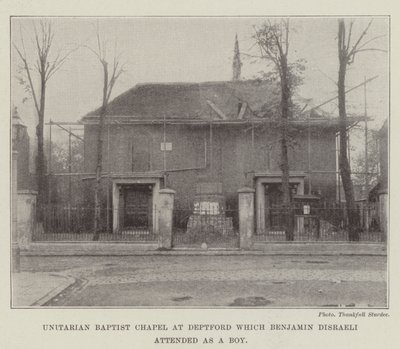 Unitariskt baptistkapell i Deptford som Benjamin Disraeli deltog i som pojke av English Photographer