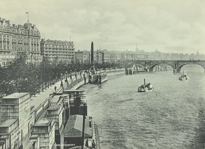 Waterloo Bridge, Victoria Embankment, Westminster LB: tittar norrut från Hungerford Bridge, 1895 av English Photographer