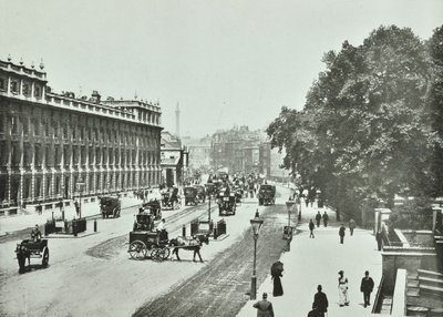 Whitehall, Westminster LB: ser norrut, 1890 av English Photographer