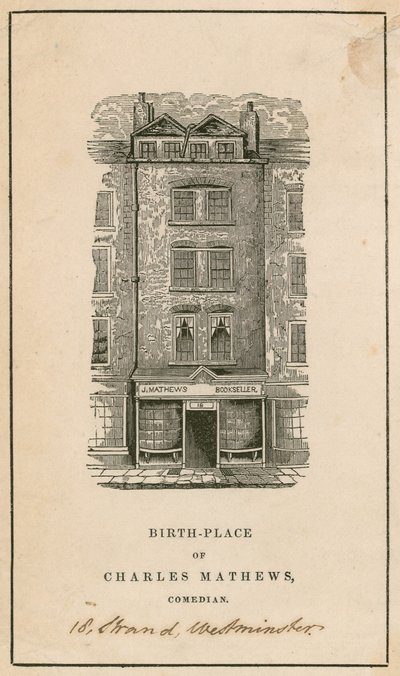 18 Strand, Westminster, London, födelseort för Charles Matthews, komiker av English School