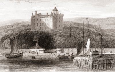 1800-talsvy av Dunrobin Castle, Sutherland, Skottland. Från Churton
