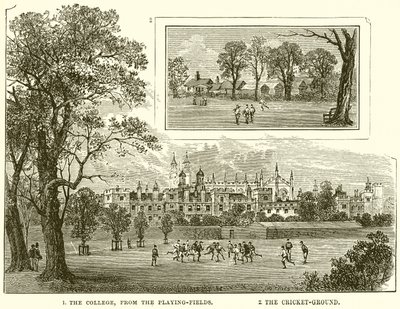 1. Kollegiet, från spelfälten. 2. The Cricket-Ground av English School