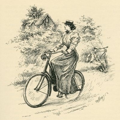 En kvinnlig cyklist från 1800-talet. Från The Strand Magazine publicerad 1897. av English School