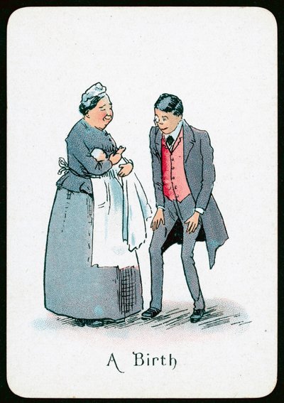 A Birth (färg litho) av English School