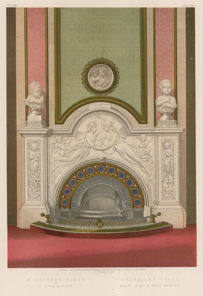 A Chimney Piece av J Thomas, skulptör; Emaljerat galler, herrarna Stuart och Smith Sheffield av English School