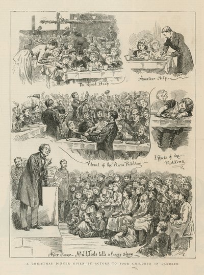 En julmiddag som skådespelare ger till fattiga barn i Lambeth av English School