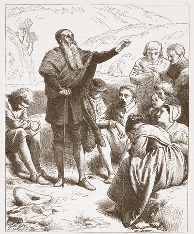 A Conventicle: Worship on the Hill-side, illustration från The History of Protestantism av James Aitken Wylie (1808-1890), pub. 1878 av English School
