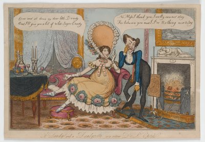 A Dandy and a Dandyzette or a retour De Lopera, c.1820 (handfärgad gravyr) av English School
