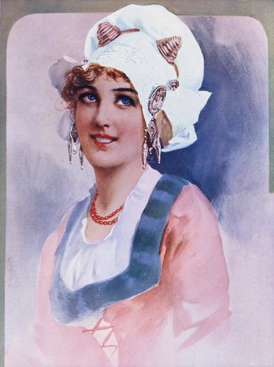 En holländsk jungfru (färg litho) av English School