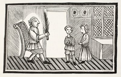 A Father and his Sons, illustration från Chap-books of the artonde århundrade av John Ashton, pub. 1882 av English School