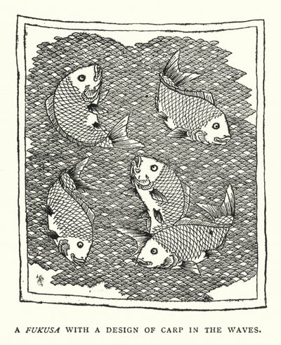 En Fukusa med en design av Carp in the Waves (litho) av English School