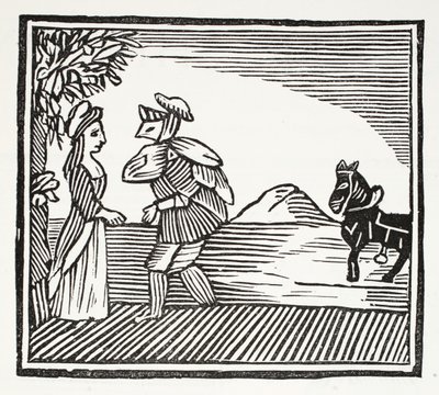 En gentleman som ska rådgöra med Mother Bunch, illustration från Chap-books of the Eighteenth Century av John Ashton, pub. 1882 av English School