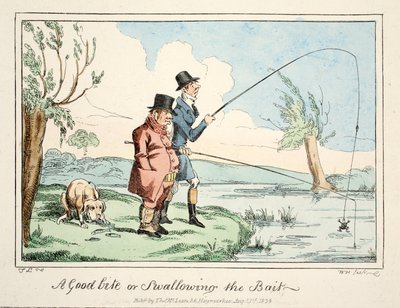 En god tugga eller svälja betet, pub. 1835 (handfärgad gravyr) av English School