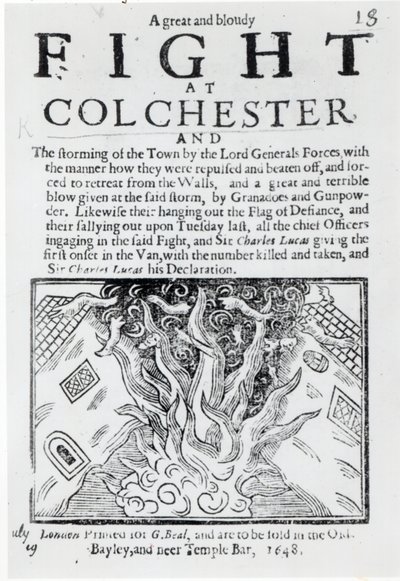 En stor och blodig kamp vid Colchester, tryckt 1648 av English School