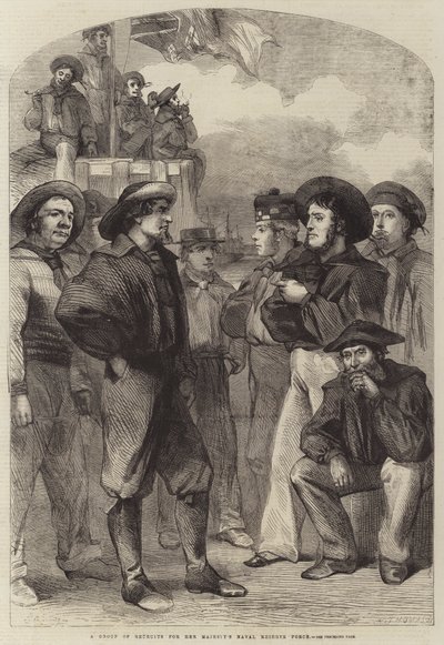 En grupp rekryter till Hennes Majestäts Naval Reserve Force (gravyr) av English School