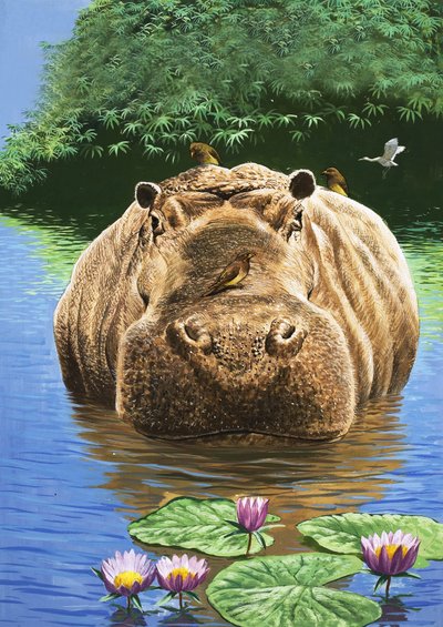 En lycklig flodhäst, illustration från "Nature