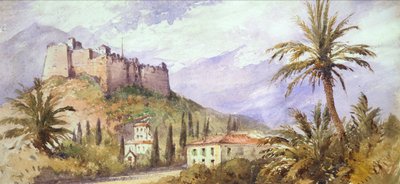 A Hill Fort i Atlasbergen, ca 1860-70 (akvarell på papper) av English School