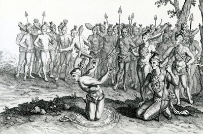 En kung av Florida som konsulterade sin trollkarl innan han gick till Battle, illustration hämtad från Moores Voyages and Travels, 1778 av English School