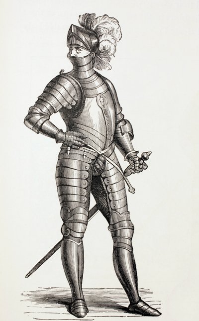 En riddare i fullständig rustning på 1400-talet, c.1880 av English School