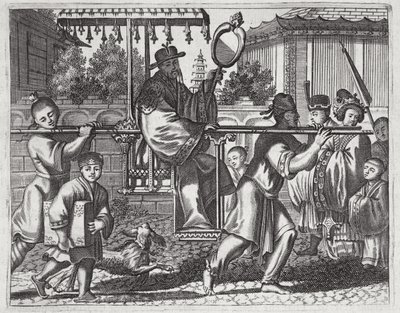 A Mandarin in a Sedan Chair, illustration från en beskrivning av ambassader till Kina, 1690 av English School