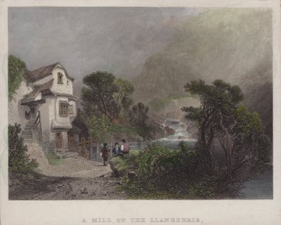 A Mill on the Llanberris (färgad gravyr) av English School