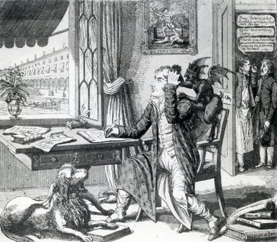 A Noble Poet - Scratching up his Ideas, utgiven av J. Johnston, 1823 av English School