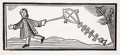 En pappersdrake som sätter upp den höga luften, illustration från Chap-books of the artonde århundradet av John Ashton, pub. 1882 av English School