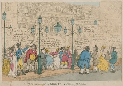 En titt på gasljusen i Pall Mall, London av English School