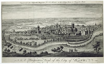 En perspektivvy av staden Bath, graverad för Universal Magazine, c.1750 av English School