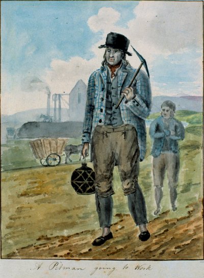 A Pitman Going to Work (akvarell på papper) av English School