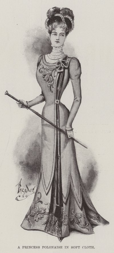 En prinsesspolonaise i mjukt tyg (litho) av English School