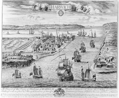 En utsikt över Towne och Harbour of Harwich av English School