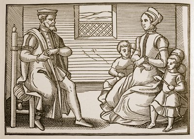 En puritansk familj, från Tenor of the Whole Psalms in Four Parts, 1563 (sepiafoto) av English School
