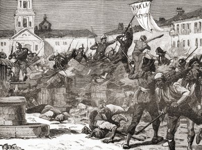 Ett republikanskt uppror i Malaga, Spanien under The Glorious Revolution (La Gloriosa av English School